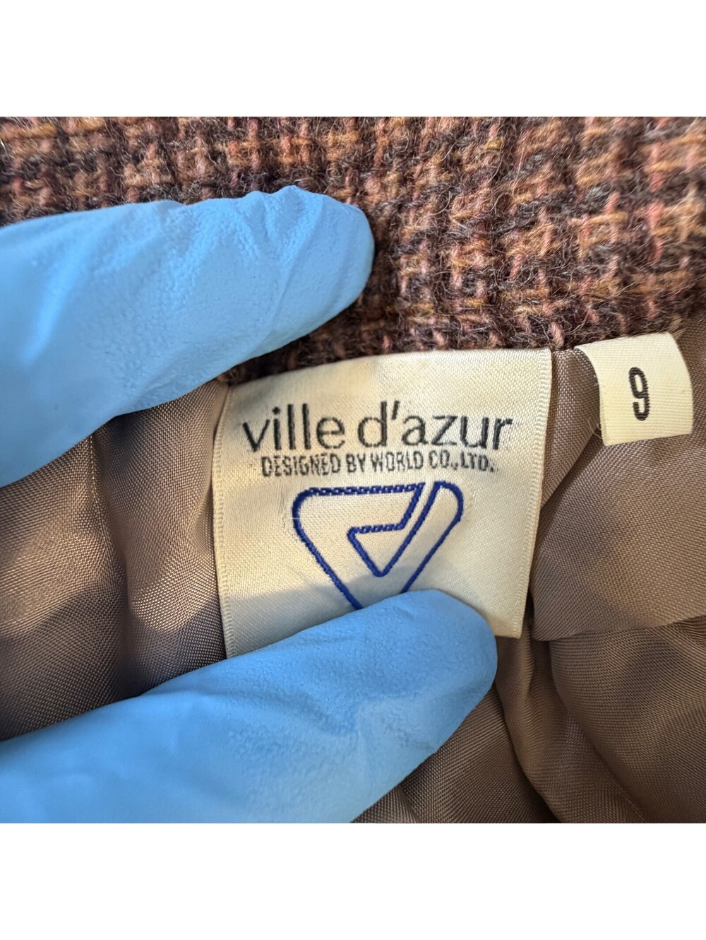 Vintage ville d'azur Brown Houndstooth Pleated Skirt Size 9 B-12 - Picture 5 of 7